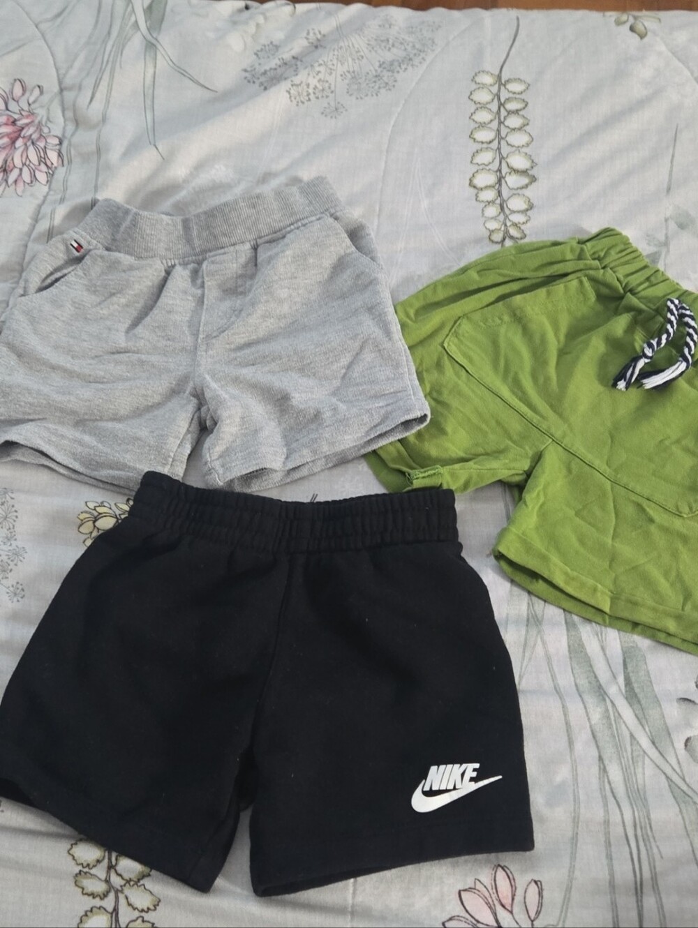 Nike Kids Black Shorts with White Logo — Pack of Three (Black, Gray, Green)